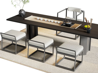 新中式茶桌椅组合3d模型 新中式茶桌椅组合