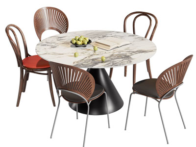 现代圆形大理石餐桌椅组合3d模型 现代圆形大理石餐桌椅组合