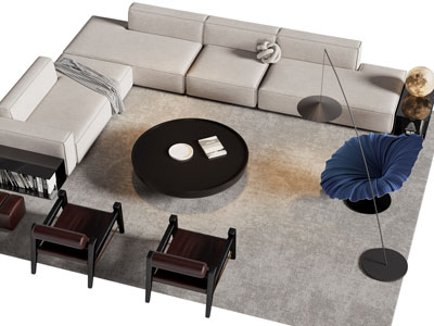 现代转角多人沙发 休闲椅子 茶几组合