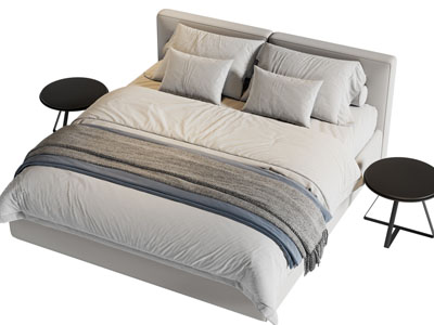 现代双人床 床头几