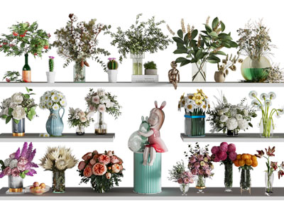 现代花瓶花卉 摆件组合3d模型 现代花瓶花卉 摆件组合