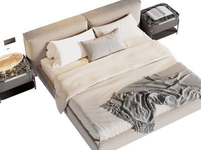 现代布艺双人床 床头柜