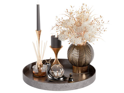 现代托盘 花瓶花卉 香薰 摆件组合3d模型 现代托盘 花瓶花卉 香薰 摆件组合