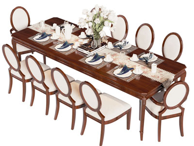 美式长方形餐桌椅组合3d模型 美式长方形餐桌椅组合