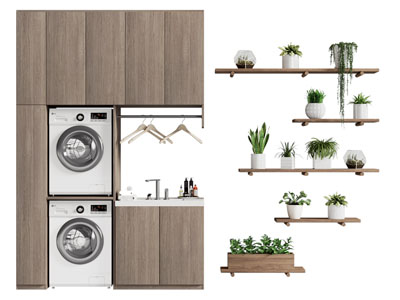 现代阳台洗衣机收纳柜 花盆盆栽植物墙