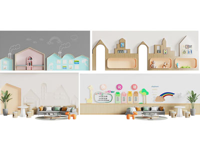 现代幼儿园展示墙 形象墙 背景墙3d模型 现代幼儿园展示墙 形象墙 背景墙