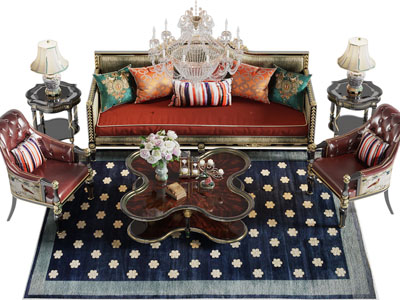 美式多人沙发 单人沙发和茶几组合
