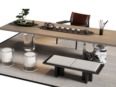 新中式茶桌椅组合3d模型 新中式茶桌椅组合