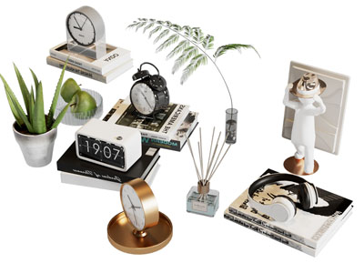 现代书本 盆栽 香薰 摆件组合3d模型 现代书本 盆栽 香薰 摆件组合