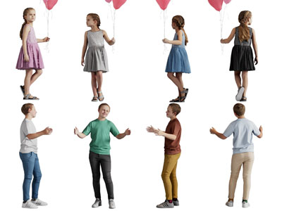 现代拿着气球的孩子 儿童 男孩 女孩