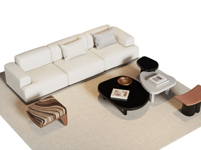 现代奶油风多人沙发 休闲椅子和茶几组合