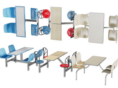 现代食堂固定餐桌椅组合 不锈钢连体餐桌椅3d模型 现代食堂固定餐桌椅组合 不锈钢连体餐桌椅