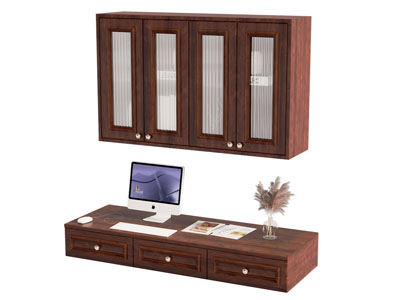 现代悬挂式书桌 墙面书柜