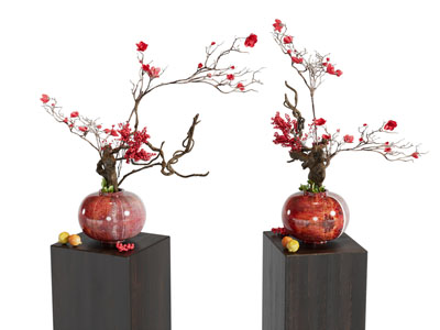 新中式石榴造型花瓶花卉3d模型 新中式石榴造型花瓶花卉