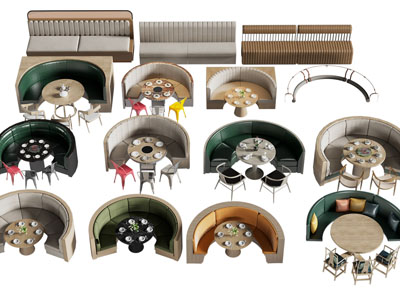 现代饭店半圆形卡座餐桌椅组合3d模型 现代饭店半圆形卡座餐桌椅组合