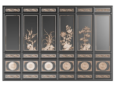 新中式雕花背景墙 护墙板3d模型 新中式雕花背景墙 护墙板