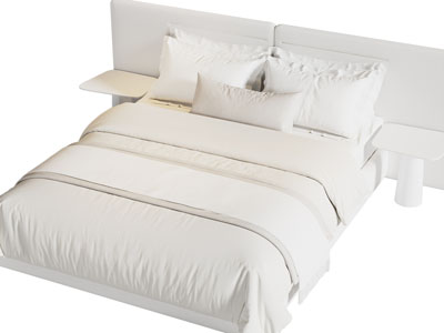 现代奶油风双人床 床头柜