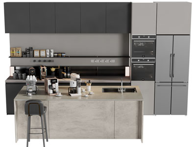 现代整体橱柜 厨房中岛吧台3d模型 现代整体橱柜 厨房中岛吧台