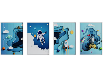 现代卡通宇航员装饰挂画3d模型 现代卡通宇航员装饰挂画