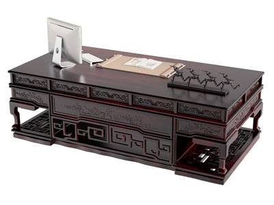 新中式长方形书桌3d模型 新中式长方形书桌