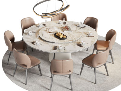 现代圆形大理石餐桌椅组合3d模型 现代圆形大理石餐桌椅组合