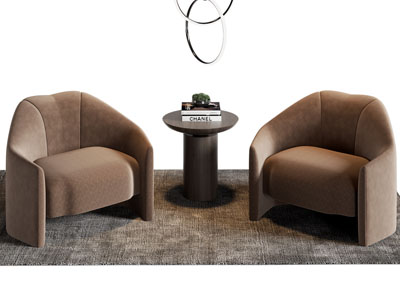 现代单人沙发 边几