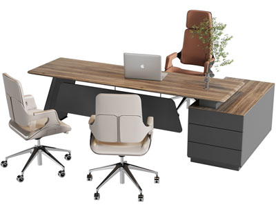 现代老板台 老板桌椅组合3d模型 现代老板台 老板桌椅组合