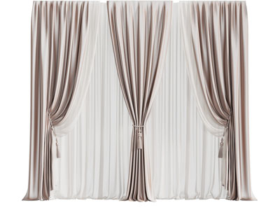 新中式布艺窗帘窗纱3d模型 新中式布艺窗帘窗纱