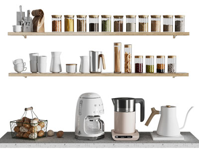 现代调料瓶 厨房电器 摆件组合3d模型 现代调料瓶 厨房电器 摆件组合