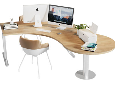 现代转角书桌椅组合3d模型 现代转角书桌椅组合