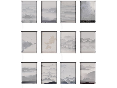 新中式拉帘 窗帘 卷帘3d模型 新中式拉帘 窗帘 卷帘