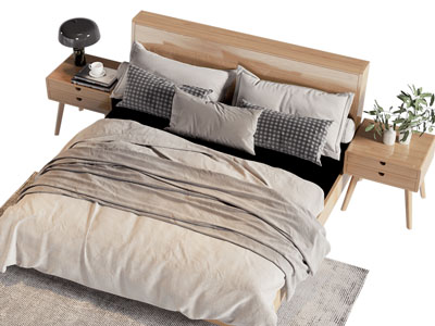 北欧实木双人床 床头柜