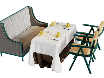 美式复古卡座餐桌椅组合3d模型 美式复古卡座餐桌椅组合