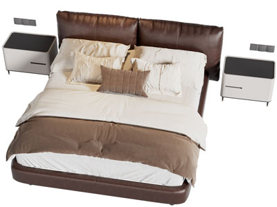 现代双人床 床头柜