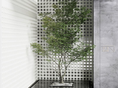 现代室内水泥砖隔断 景观树木园艺小品