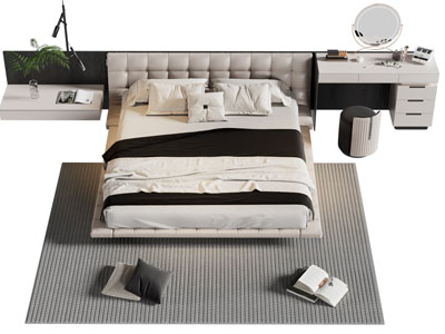 现代布艺双人床 化妆台