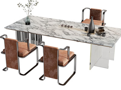 现代大理石茶桌椅组合3d模型 现代大理石茶桌椅组合