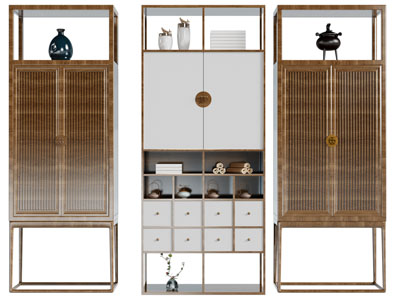 新中式实木装饰柜 茶壶 茶具杯子摆件3d模型 新中式实木装饰柜 茶壶 茶具杯子摆件