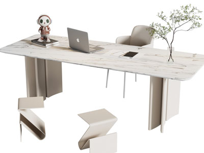 现代大理石书桌椅组合3d模型 现代大理石书桌椅组合