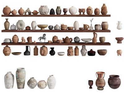 现代陶艺器皿 摆件组合3d模型 现代陶艺器皿 摆件组合