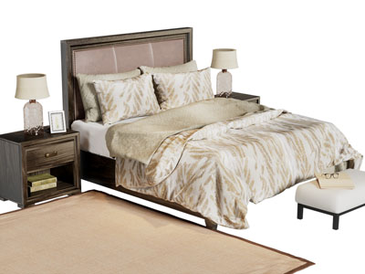 现代中古风双人床 床头柜