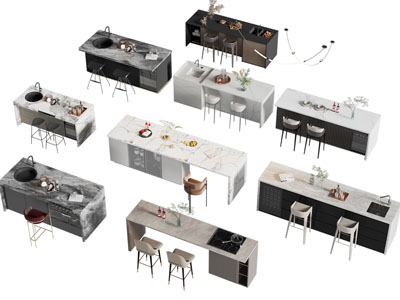 现代吧台吧椅3d模型 现代吧台吧椅