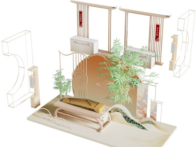 新中式美陈 路演展厅 户外装置 演绎舞台3d模型 新中式美陈 路演展厅 户外装置 演绎舞台