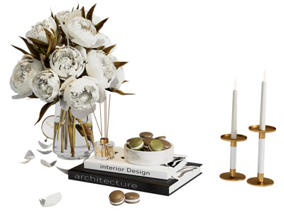 现代玻璃花瓶花卉 烛台 书本摆件组合3d模型 现代玻璃花瓶花卉 烛台 书本摆件组合