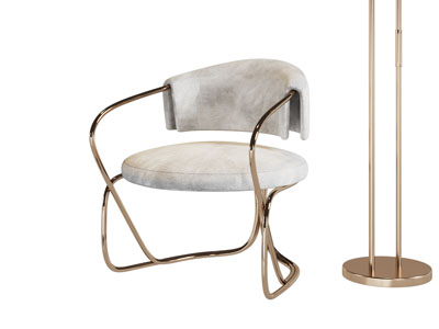 现代轻奢休闲椅子 落地灯