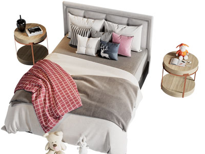 现代布艺双人床 床头几