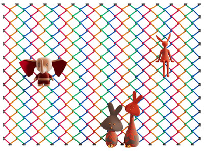 现代多巴胺铁丝网 玩偶墙饰挂件3d模型 现代多巴胺铁丝网 玩偶墙饰挂件