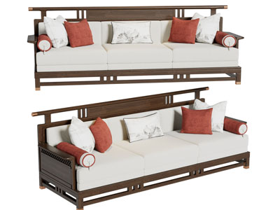 新中式多人沙发3d模型 新中式多人沙发