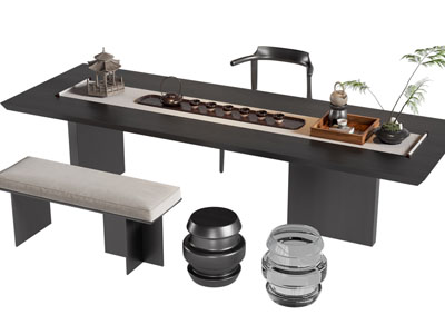 新中式茶桌椅组合3d模型 新中式茶桌椅组合