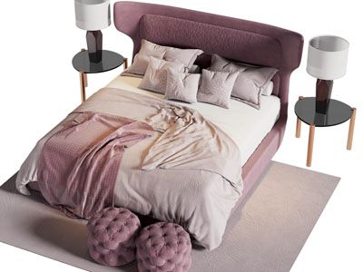 现代布艺双人床 床头几